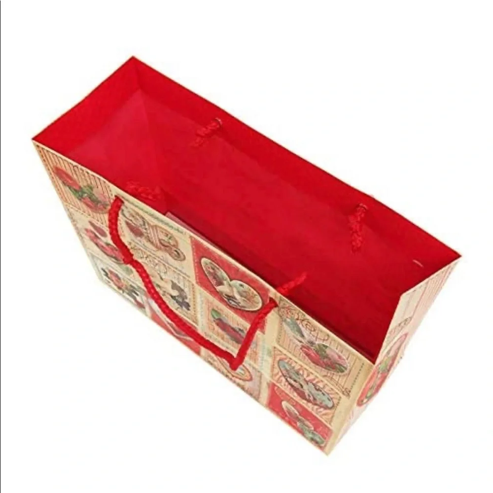 Punch Studio Glitter Embellished Lg Gift Bags: Vintage Heart Squares, Set of 2